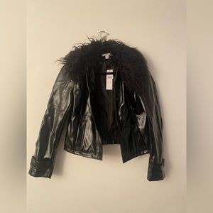 Gasoline pleather w fluff collar jacket